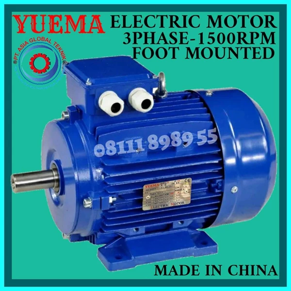 ELECTRIC MOTOR YUEMA SA-11KW/15HP-3PHASE-380V-1450RPM-B3- ALUMINUM
