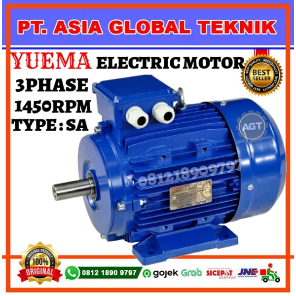 ELECTRIC MOTOR YUEMA SA-0.18KW/0.25HP-3PHASE-380V-1450RPM-B3-ALUMINIUM