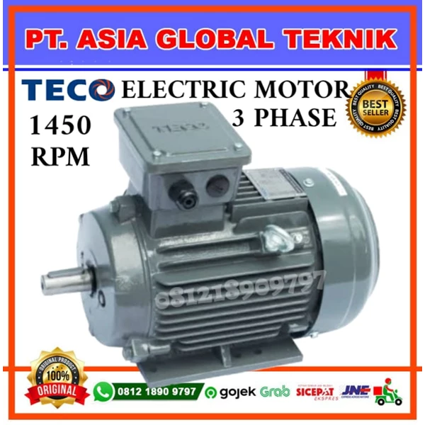 TECO ELECTRIK MOTOR TYPE AESV1S 0.75KW/1HP-1PK 3PHASE/4P/FOOT MOUNTED