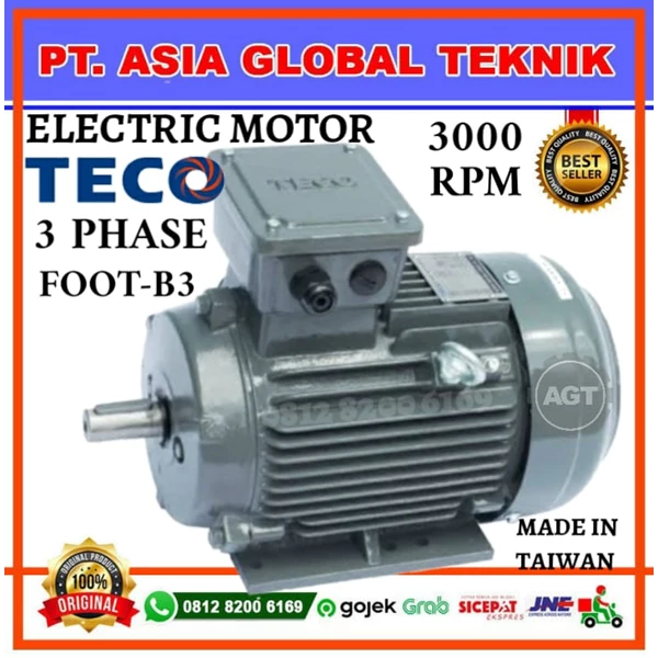 AESV1S 0.75KW 1HP-3PHASE 2POLE B3 TECO ELECTRIC MOTOR